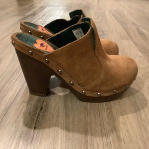 Rocket Dog Brown Suede Studded Heeled Clogs Size 8